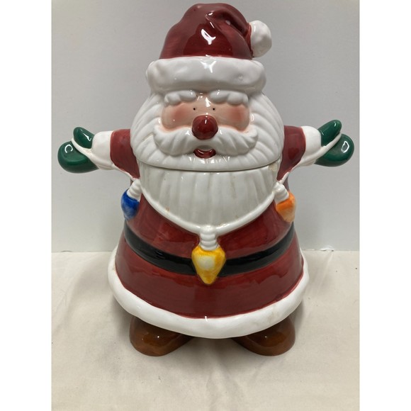 Ceramic Santa Holding Lights Cookie Jar - Asia Master Group - 12" Christmas Item - Picture 1 of 13